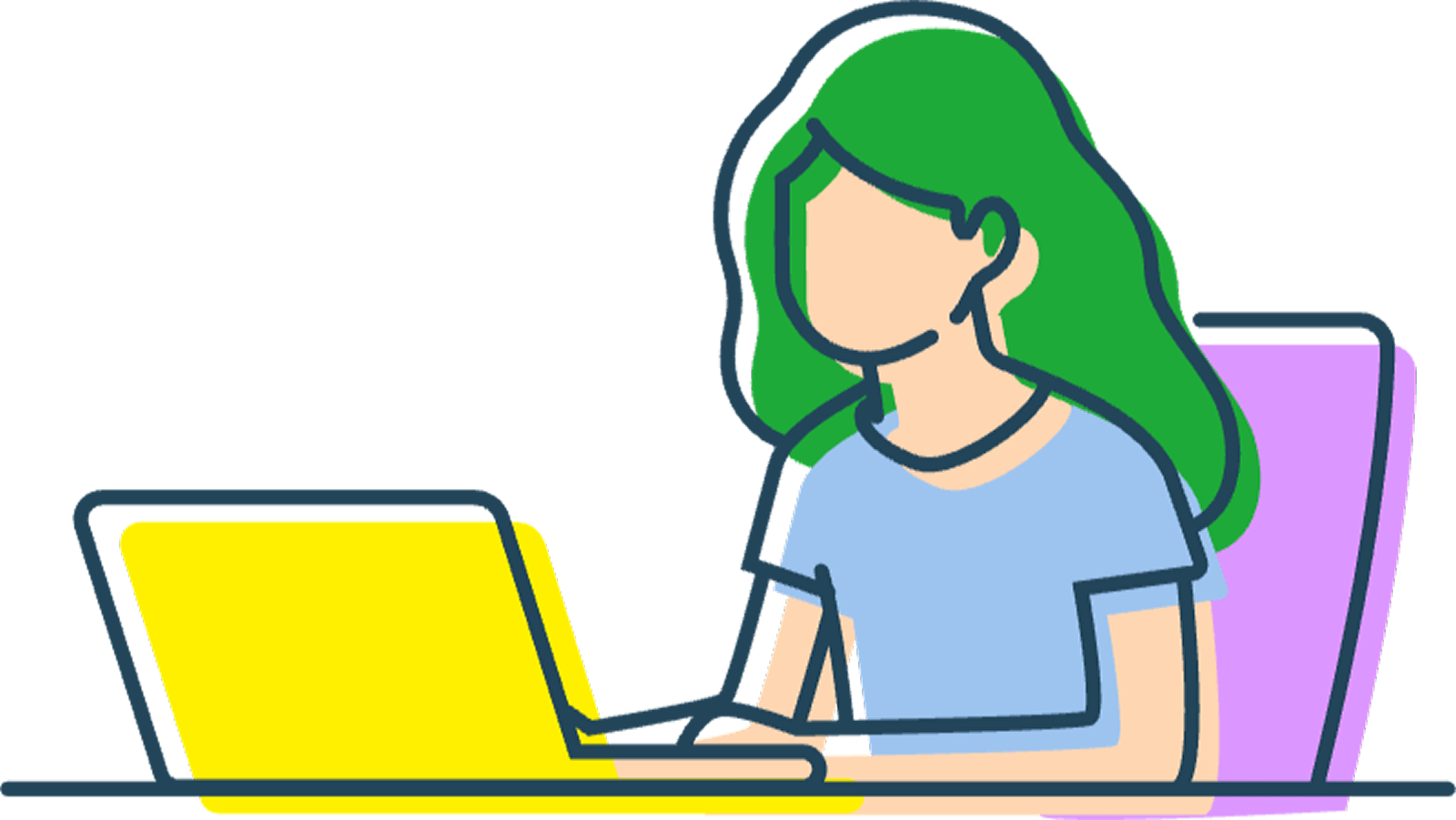 女性が椅子に座ってパソコンを使っている