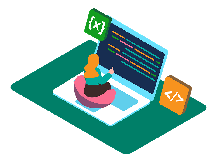 パソコンの前でコーディングをしている